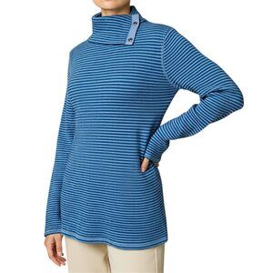 Sundance Blue Stripe Turtleneck Snap Button Collar Women's Size S